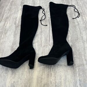 STUART WEITZMAN Over the knee black suede boots.